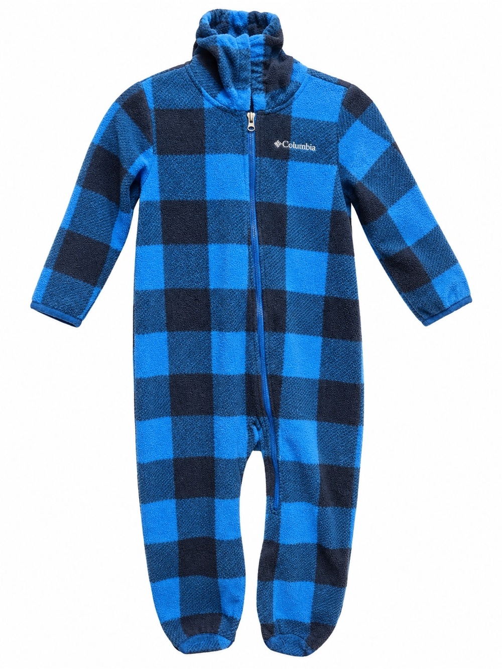 Columbia Blue and Navy Check Fleece Footed One-Piece
